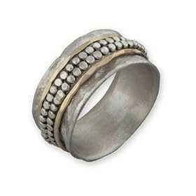 Handmade Beaded Spinner Band in 14K Gold and Sterling Silver
