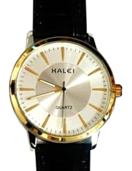 Halei-men and Women Quartz Watch with White Circle Dial Analogue Display and Transparent - Ea468ml (Men-twotone)