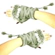 Winter Soft Fuzzy Furry Real Fur Trim Fingerless Half Cuff Off Gloves Gray S/M