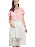 【TPGROWIN】 マタニティ ウェア 授乳服 ワンピース コットン レース 半袖 授乳口付き エレガント 出産 準備 授乳 外出着 妊婦服 (XL, ピンク)
