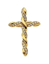 18K Yellow Gold Diamond Cross Pendant - 37.50x24.50mm -- LIFETIME WARRANTY