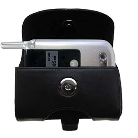 Horizontal Black Leather Case for the Motorola V810 with both a belt clip and loop option - a Gomadic design