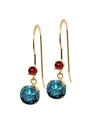 1.23 Ct Round Blue Diamond Cognac Red Diamond 14K Yellow Gold Earrings