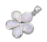 Sterling Silver Pendant in Lab Opal - Plumeria - Pendant Height: 20mm