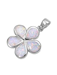 Sterling Silver Pendant With Lab Opal - Plumeria