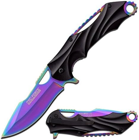 The Best 9" TAC FORCE RAINBOW SPRING ASSISTED FOLDING KNIFE Pocket Blade Open Switch Great Gift!!