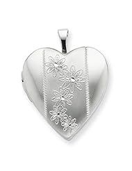 Sterling Silver 20mm with Flowers Heart Locket 18" Necklace