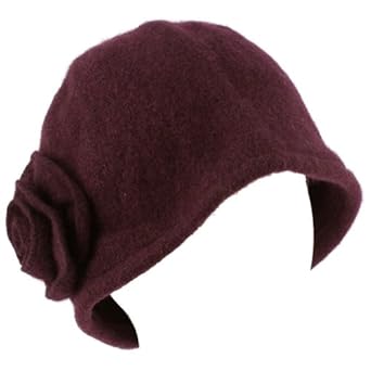 100% Wool Winter Cloche Crushable Foldable Bucket Flower Church Hat Cap Purple M/l