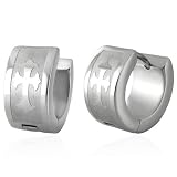 Stainless Steel Fleur-de-lis Cross Design Huggie Earrings