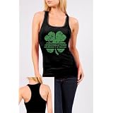 St. Patrick's Day Striped Shamrock Clover Vintage Juniors Ribbed Tank Top