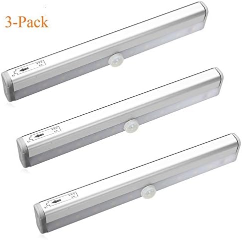 Jinsn 10-led Wireless Motion Sensing Stick-on Anywhere Step LED Light Bar with Magnetic Strip, Pure White, 3-Pack