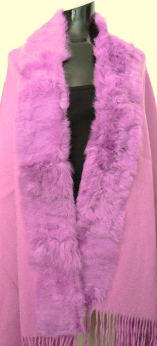 Pink Women's Alpaca / Cashmere Blend Cape with Real Fox Fur Detail Tea Rose Color Pink Women's Alpaca / Cashmere Blend Cape with Real Fox Fur Detail Tea Rose Color