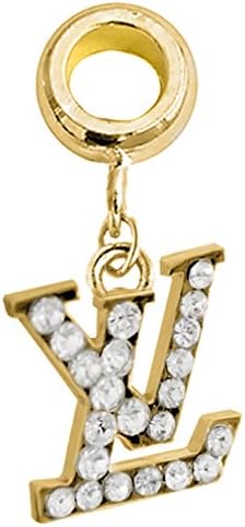 Gold plated Charm for pandora bracelets LV design with CZ clear crystals