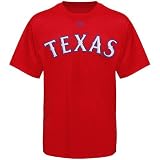 MLB Mens Texas Rangers Official Wordmark Short Sleeve Basic Tee By Majestic (Athletic Red, X-Large)