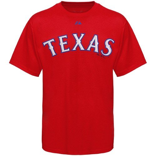 Majestic Texas Rangers Red Wordmark T-shirt (X-Large)