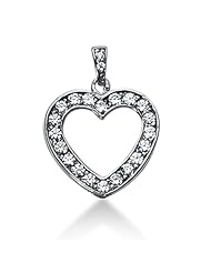 14K Gold Pave set Diamond Heart Pendant (0.62 cttw, F - G Color, SI2 Clarity)
