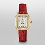 MICHELE Deco 16 Diamond Gold Garnet Alligator Watch