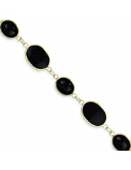 14K Gold 8in Polished Genuine Fancy Onyx Bracelet 8 Inches