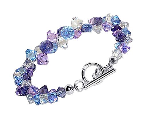 SCBR0013 Sterling Silver Lavender Blue And Clear Swarovski Crystal Bracelet 7.5" With Toggle Clasp