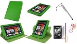rooCASE 3n1 Dual-View Multi Angle (Green) Leather Folio Case Cover / Capacitive Stylus / 2Pack Anti-Glare Screen Protector for Amazon Kindle Fire 7-Inch Android Tablet