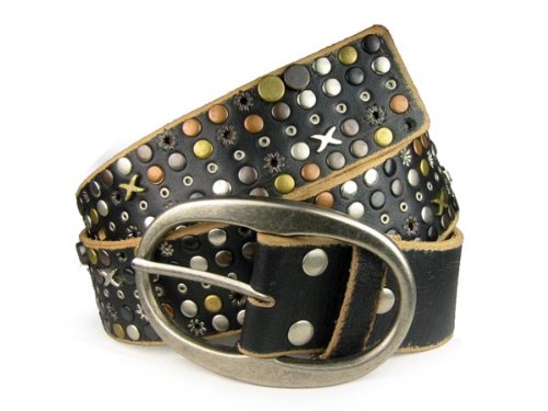 Snap on Beveled edged Genuine Vintage Retro Top Grain Cowhide Studded Leather Belt