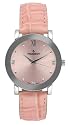 Peugeot Womens Pink Embossed Genuine Leather Strap Watch with a Round Mirrored Bezel, Crystal Accented Hour Markers, and Matching Pink Dial