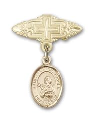 Gold Filled Baby Badge with St. Francis Xavier Charm and Badge Pin with Cross
