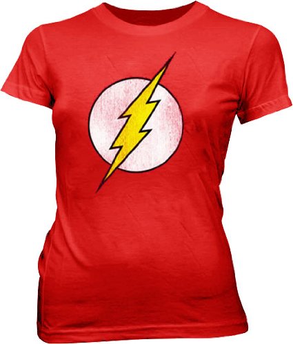  DC Comics The Flash Lightning Bolt Distressed Logo Red Juniors T-Shirt Tee