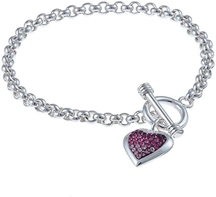 Sterling Silver 925 Multi Colored CZ Ferido Style Heart Charm Toggle Womens Bracelet 7" The Royal Gift