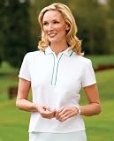 Port Authority Signature ladies short sleeve rapid dry framed placket pique sport shirt with tipping srtipe (L452)