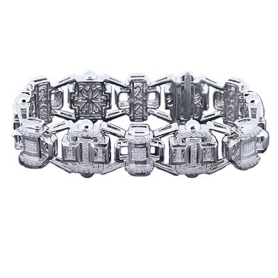 MEN 6.74 CT DIAMOND BRACELET, 14 K WHITE GOLD