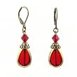 Earrings - E245 - Teardrop Window Pane and Crystal ~ Red