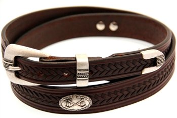 Orion Leather Sunset Brown Harness Leather Belt With Embossing And a Golf Club Concho