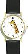 Giraffe (Head and Neck) Cartoon - JP Animal - WATCHBUDDY&reg; DELUXE TWO-TONE THEME WATCH - Arabic Numbers - Black Leather Strap-Size-Large ( Men's Size or Jumbo Women's Size )