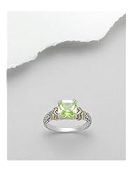 Lawn Green CZ Ring In 92.5 Sterling Silver