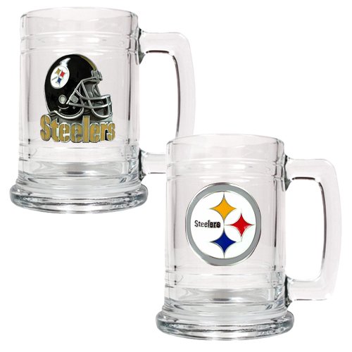 NFL Pittsburgh Steelers Two Piece 15-Ounce Glass Tankard Set - Primary & Helmet Logo