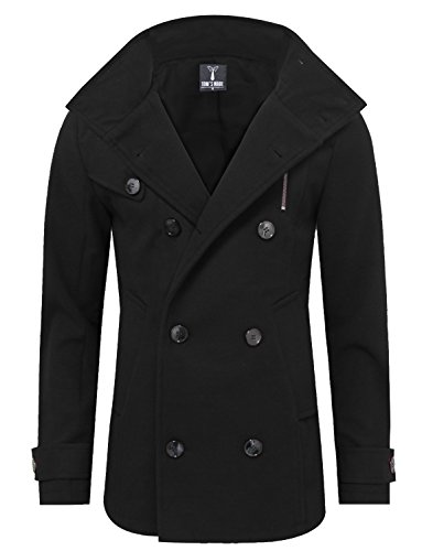 Tom's Ware Mens Stylish Fashion Classic Wool Double Breasted Pea Coat TWCC06-08-BLACK-US L