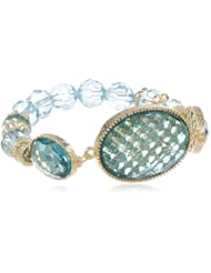 1928 Jewelry "Aqua Verde" Gold-Tone Light Aqua Oval Faceted Stretch Bracelet, 7"