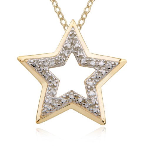 18k Yellow Gold Plated Sterling Silver Genuine Diamond Accent Pave Star Pendant, 18