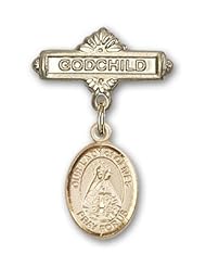 Gold Filled Baby Badge with Our Lady of Olives Charm and Godchild Badge Pin