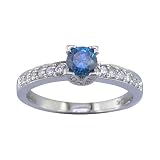 0.80 Ct. Round Cut Blue Diamond Engagement Ring With Accent Diamonds In 14k White Gold, Available In Sizes 4, 5, 6, 7, 8, & 9.