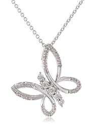 Sterling Silver Diamond Butterfly Pendant Necklace (1/10 cttw, I-J Color, I2-I3 Clarity), 18"