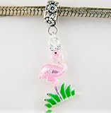 Pink Flamingo Enamel Silver Plated Dangle Bead