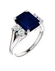 10K White Gold 10.00x8.00mm Emerald Cut Chatham Created Sapphire and Diamond Ring -- LIFETIME WARRANTY