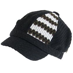 KNIT PANEL NEWSBOY GATSBY DRIVER CABBY CAP HAT * BLACK and White * Small / Medium