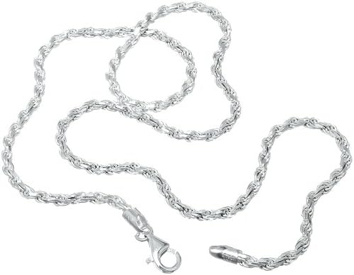 3mm Men's Real Solid 925 Sterling Silver Diamond Cut Rope Link Chain Necklace or Bracelet (8 Inches)