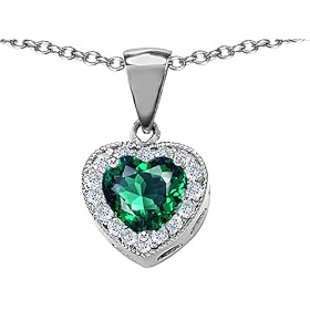 Buy 2.20 cttw 925 Sterling Silver 14K White Gold Plated Created Heart Shaped Emerald Pendant - Gold... by Finejewelers