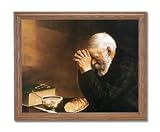 Daily Bread Old Man Praying At Dinner Table Grace Religious Home Decor Wall Picture Oak Framed Art Print