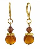 Earrings - E289 - Murano Style Glass - Round Lentil Shape ~ Smoky Topaz (Brown)