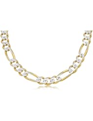 14K Solid Yellow Gold White Pave Figaro Link, 2 Two Tone, Chain Necklace 11mm Wide 22" inch Long.
